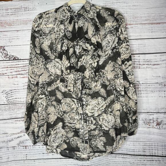 CABI #555 Irresistible Ruffle Front Chiffon Blouse M - Picture 2 of 4